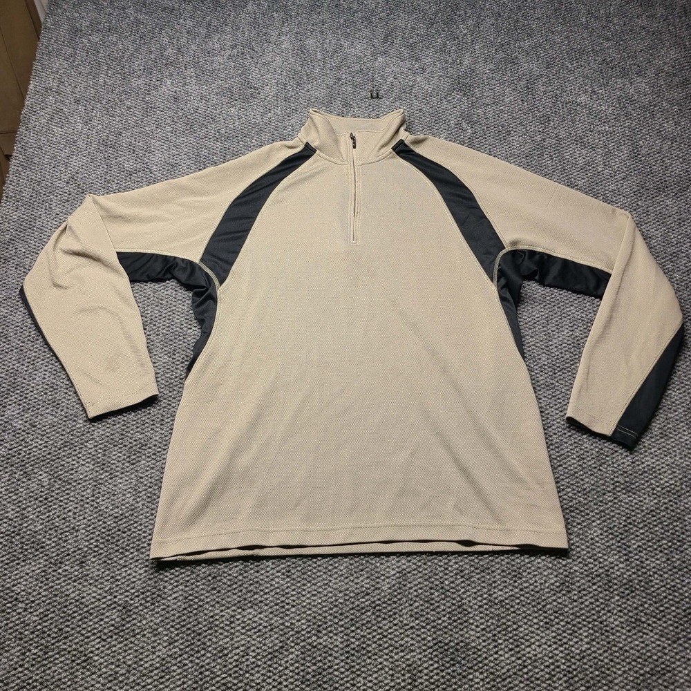PGA TOUR Pullover Mens L Beige Long Sleeve 1/4 Zip Color Block Golf Top Stretch